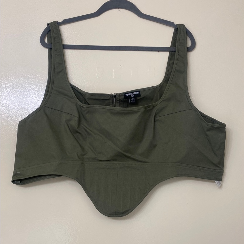 Olive Green Twill Dip Hem Cargo Corset Top - Picture 2 of 4